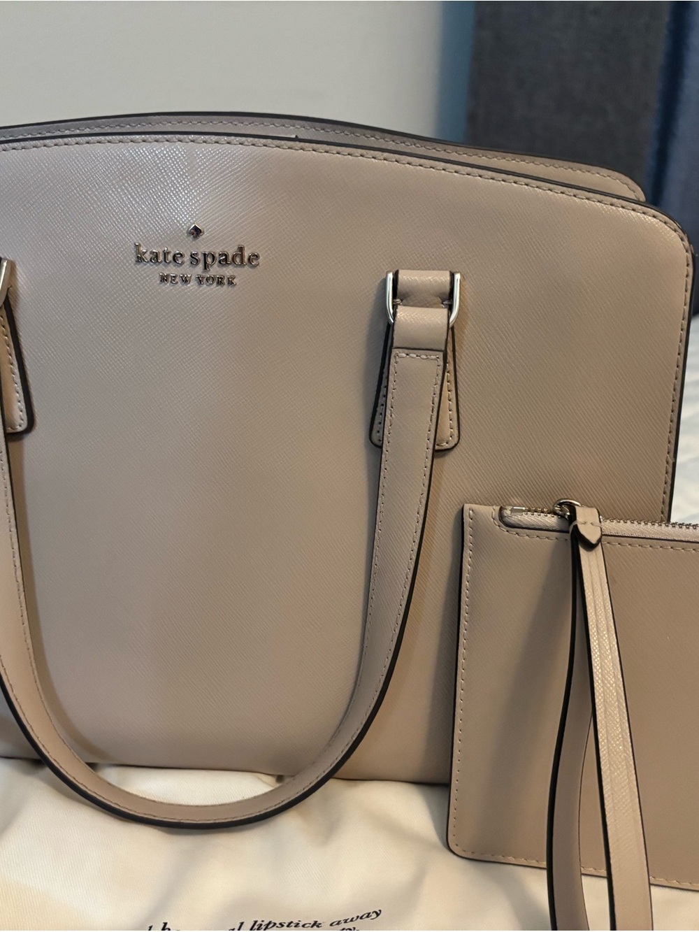 kate spade Taupe Saffiano Leather Tote with Wristlet